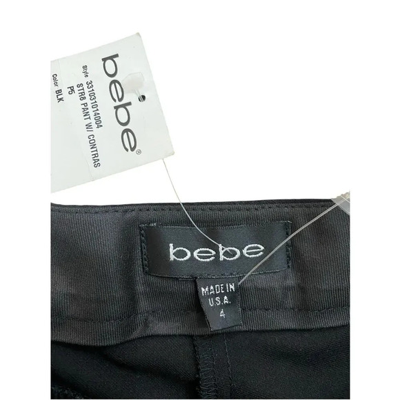 Bebe Black Y2K straight let Pant with contrast Size 4 made in USA - Picture 3 of 5